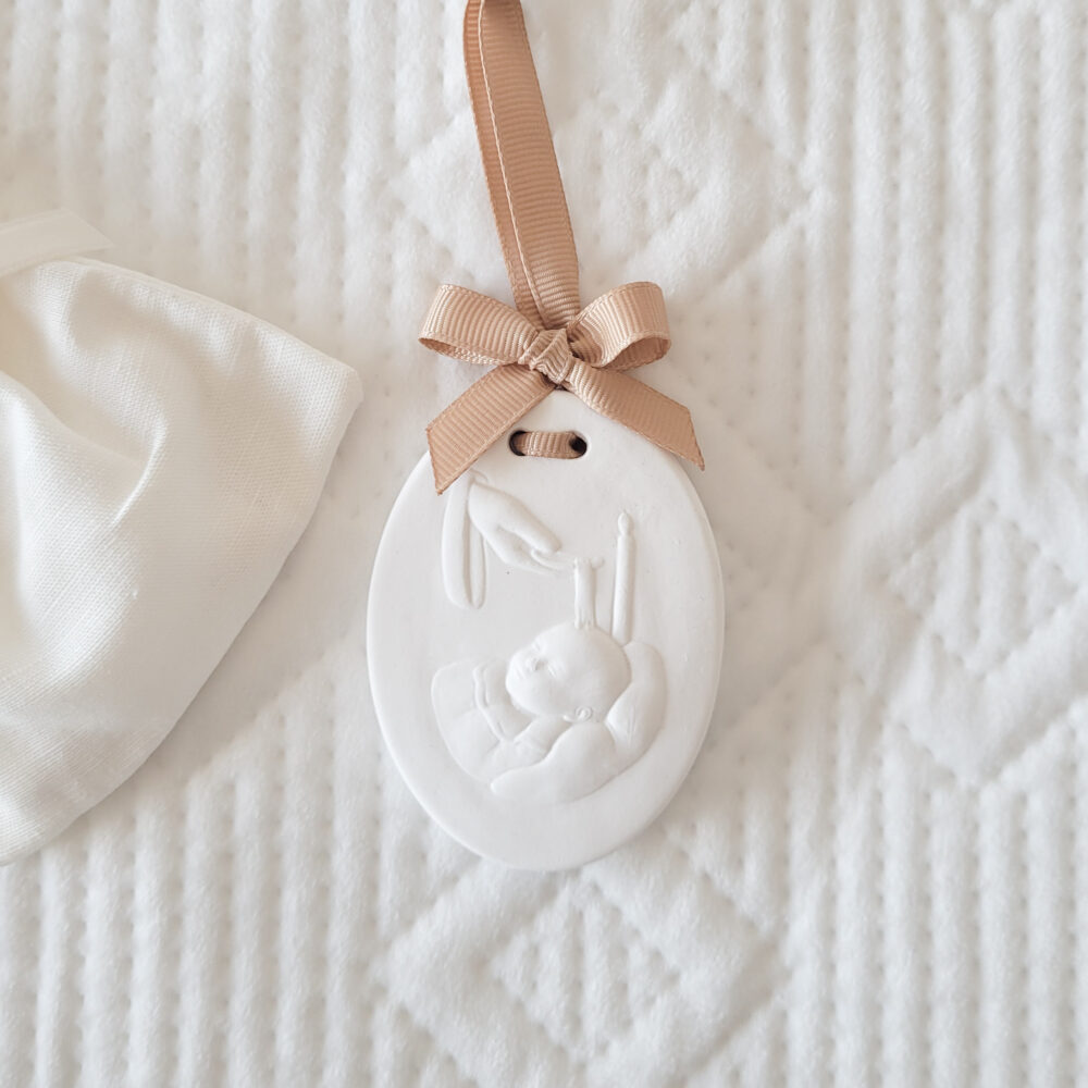 Pendente Batismo saco linho