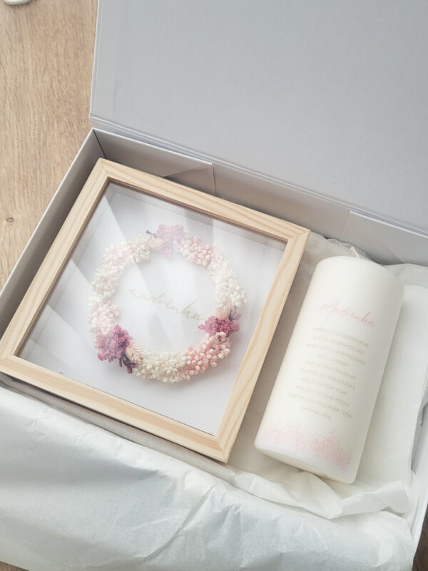 Quadro floral e vela Madrinha