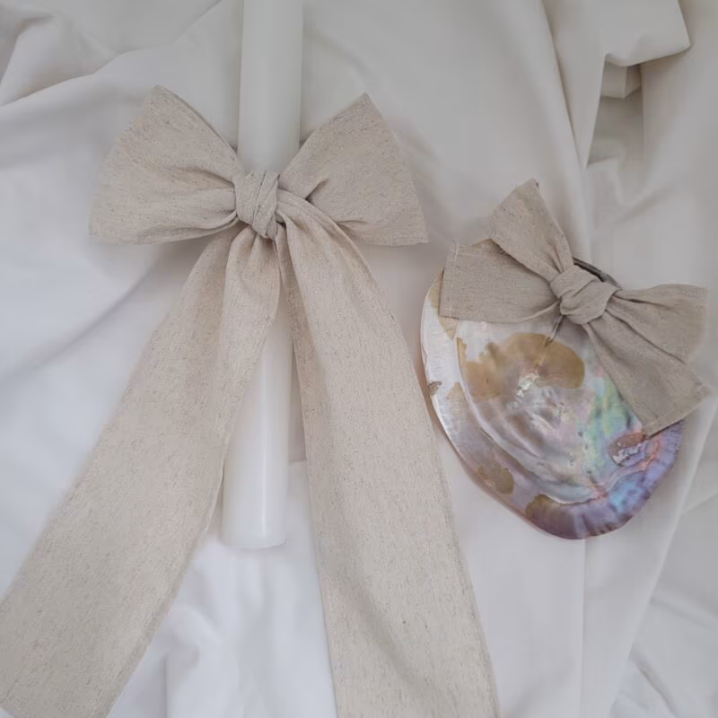 Conjunto vela e concha laço creme